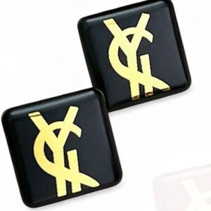 Black and gold YSL logo square earrings #YSLjewellery
